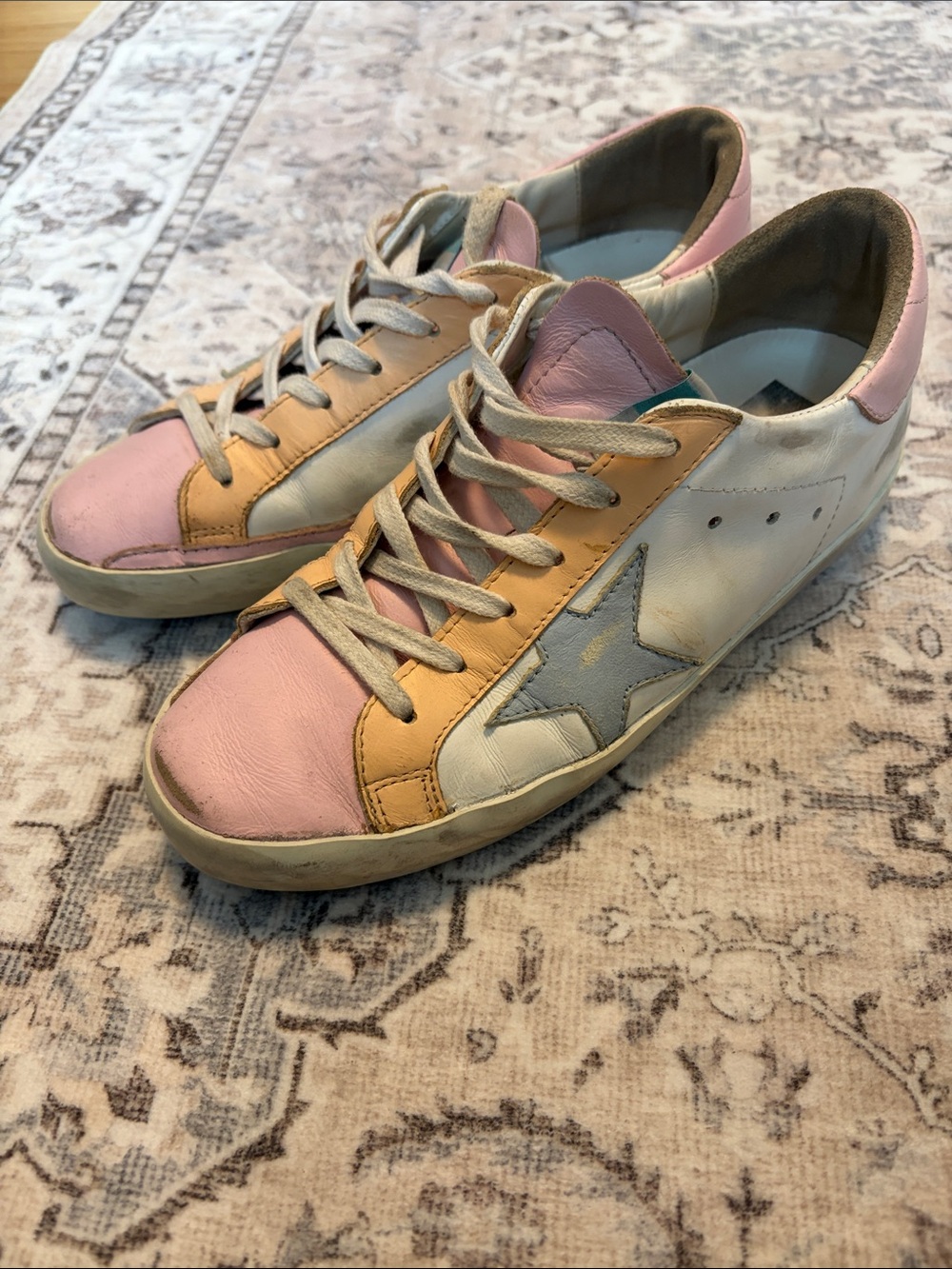 Golden Goose Women’s Pastel Leather Lace-Up Sneakers - Pink, Cream & Tan